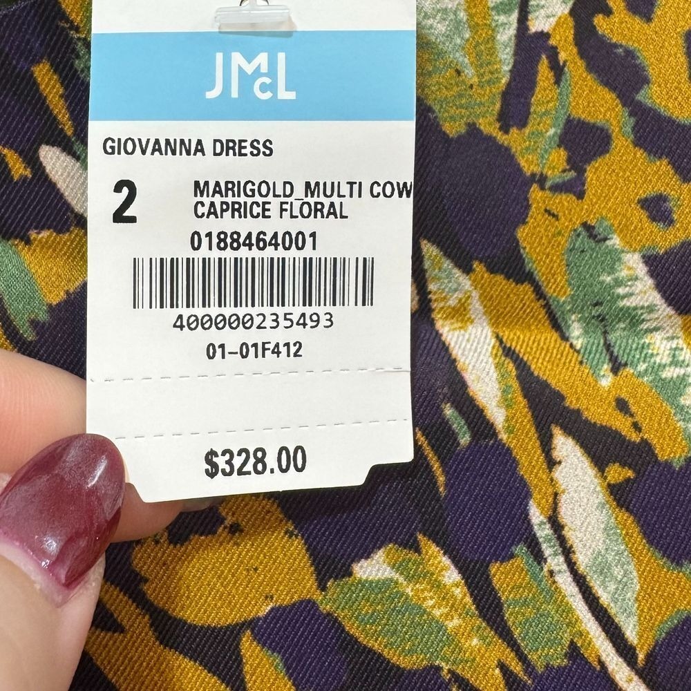 J Mclaughlin Giovanna Dress NEW $328 Midi Short Sleeve Silk Marigold Abstract - Picture 3 of 6
